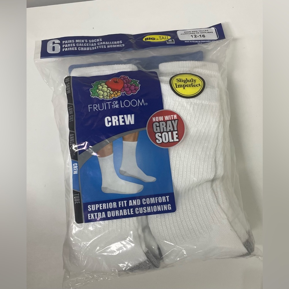 Fruit of the Loom Men's Crew Socks with Gray Sole For Men and Women